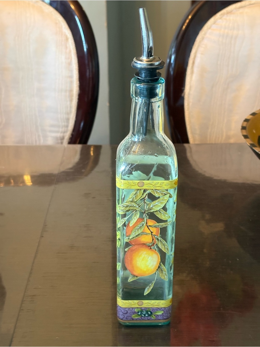 Decorative Citrus Glass Oil Pourer Bottle - Teal and Orange